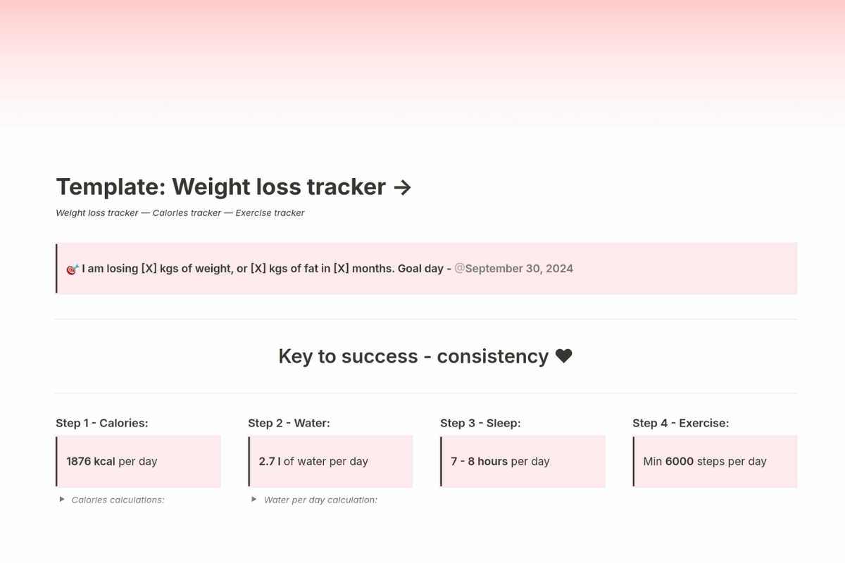 free notion weight loss tracker